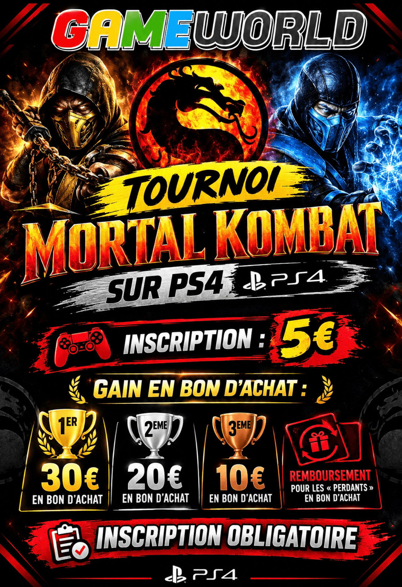 🔥 TOURNOI MORTAL KOMBAT – Chez GAMEWORLD Orléans 🔥